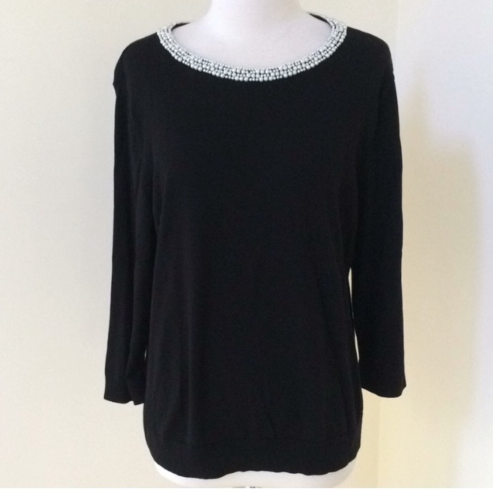 Talbots Black Pearl Neck 3/4 Sleeve Sweater S